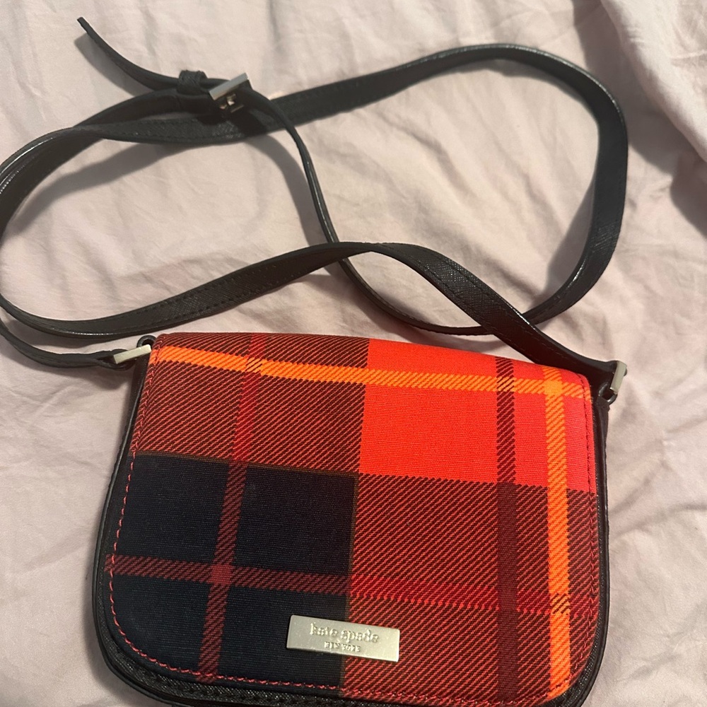 Kate Spade Newbury Lane Carsen Small Black Red Plaid Crossbody Bag EUC